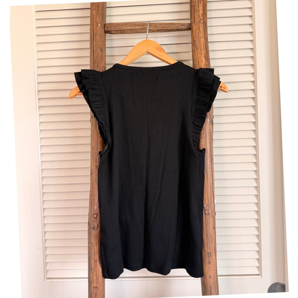 J.Crew Ruffle Sleeve Ribbed Top Medium Black - Picture 2 of 4